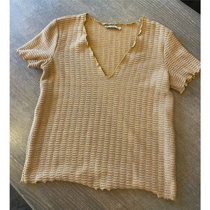 ZARA Metallic Knit Textured V-Neck Top – Size S (NWOT)